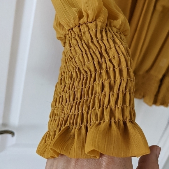MISA Los Angeles ruffled collar puff sleeves mustard yellow viscose blouse Small - Picture 3 of 11